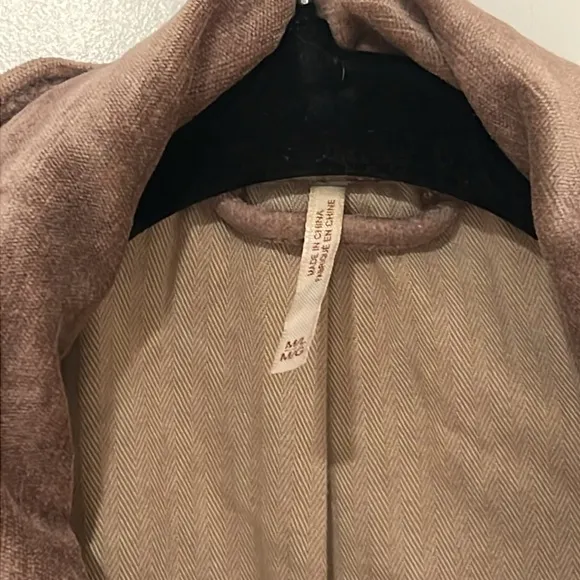 Free People‎ Crushed Velvet Bomber Jacket Dusty Mauve Oversize Snap/Zip M/L - Image 3