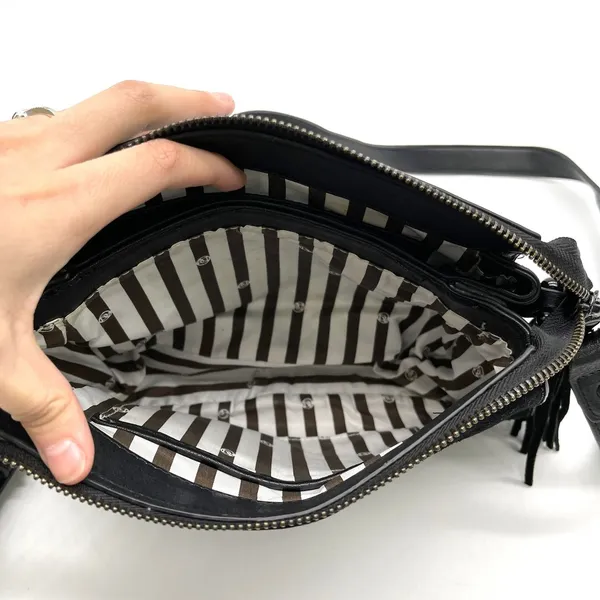 La Diva Crossbody Bag Black Suede Leather Tassel Minimalist Indie Urban‎ Edgy - Image 10