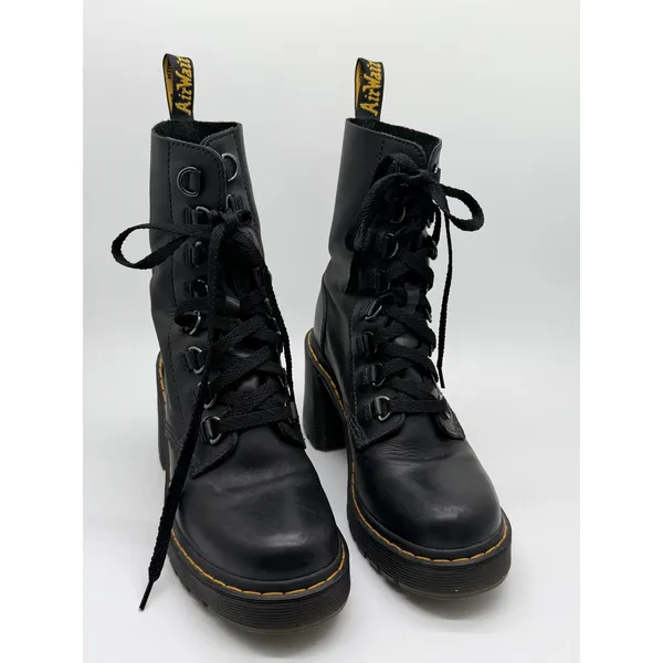 Dr. Martens Kendra Boot Women 8 Black Leather Lace Up Platform Block Heel Combat - Image 6