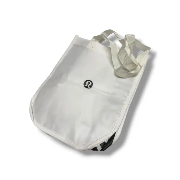 Lululemon Small Reusable Tote Bag White Black Snap Closure Shopping Gym Carryall - Image 3