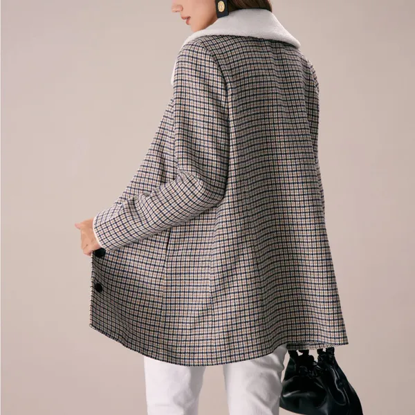 Rihoas Khaki Lapel Single Breasted Plaid Blazer - Image 5