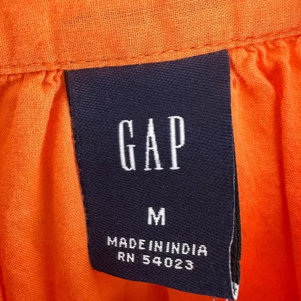Gap 100% Cotton Orange Peasant Blouse Medium Lightweight Henley - Image 4