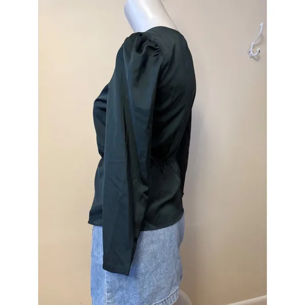 J.Crew Womens Long Sleeve V-Neck Button-Up Peplum Blouse Size 2 Deep Green - Image 11