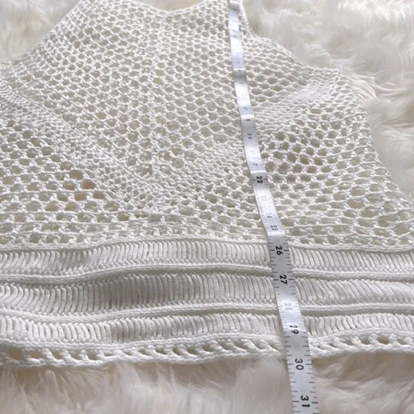 White Bohemian Crochet Knit Sheer Beach Cotton Cover Up Shirt Dress S M … - Image 4