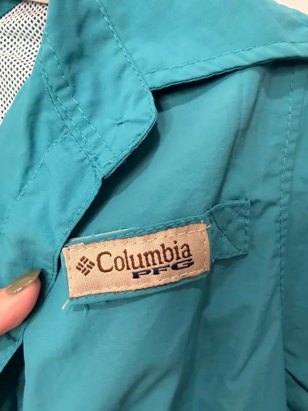 Columbia PFG Omni-Shade Teal Short Sleeve Fishing Shirt Size Small - Image 2