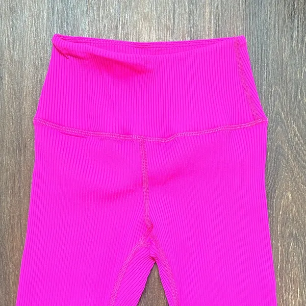 Hot Pink Ribbed Leggings - Image 2