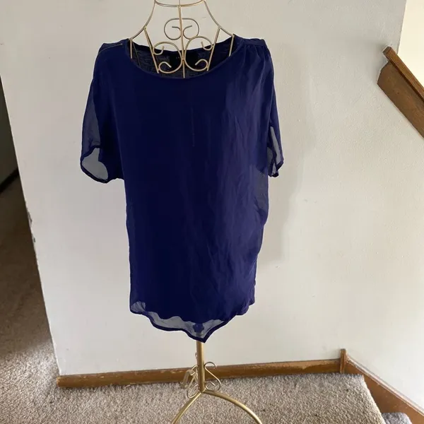 Zara Basic Special Edition Short Sleeve Top Zipper Detail Size Large Navy - Image 8