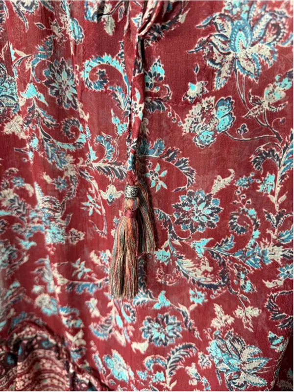 Knox Rose Blouse M Red/Maroon Blue Floral Peasant Top EUC - Image 4