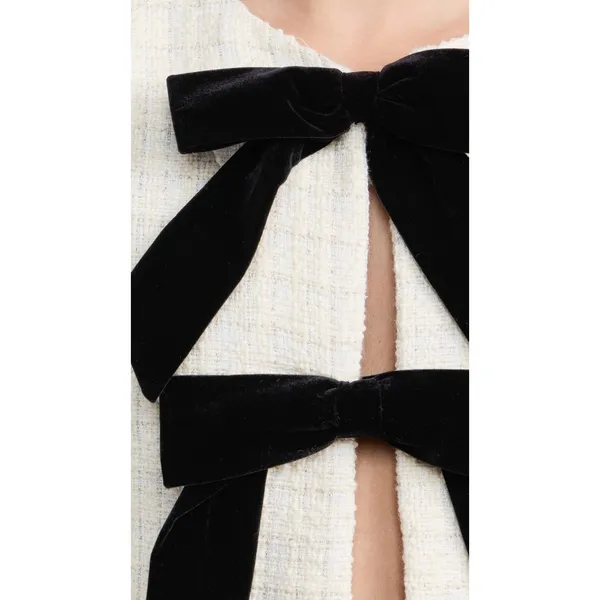 Line & Dot Kinzie Top, ivory cropped tweed jacket. Bow Detail Cropped Wool Poly - Image 2