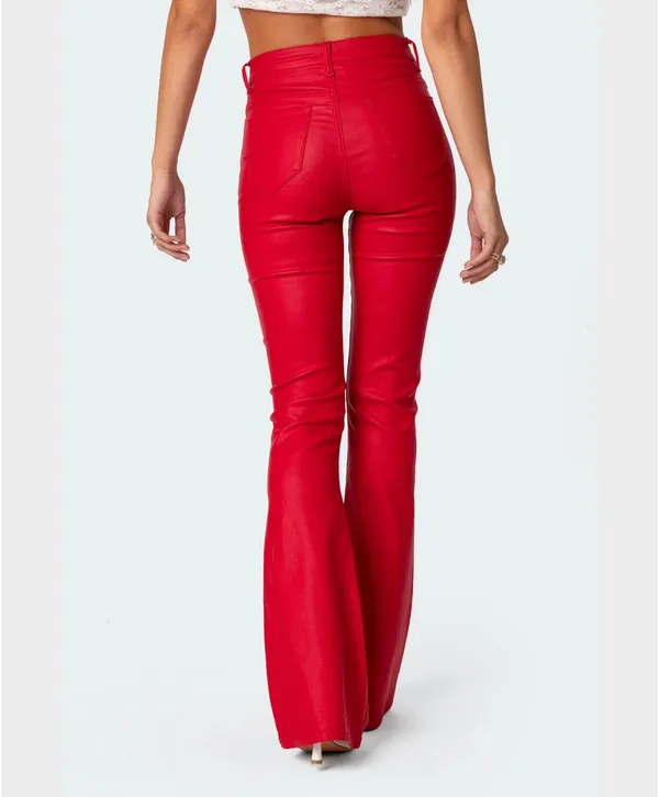 Edikted Red Leather Flare Pants Luna Faux - Image 2