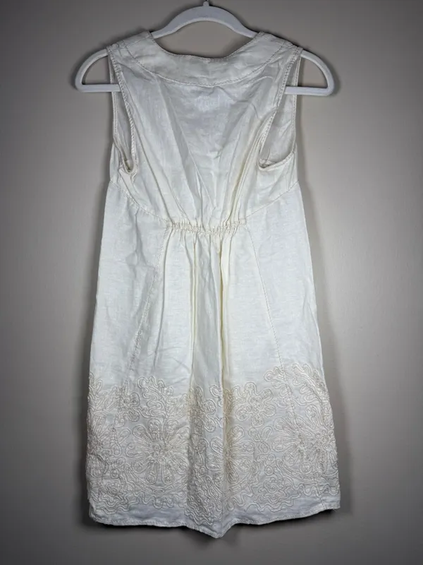 NWT MSSP/ MAX STUDIO Cream Linen Embroidered Sleeveless Dress Sz XS Sheath - Image 6
