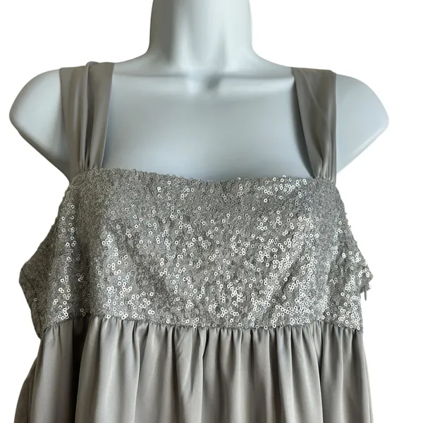 New York‎ & Co Women Top 8 Silver Sequins Flowy Babydoll Dressy Glam Glitz Retro - Image 9