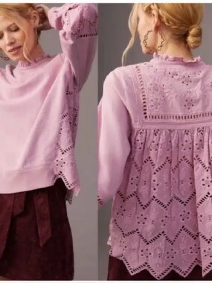 ANTHRO | Forever That Girl‎ Eyelet Mixed Media Top - Image 2