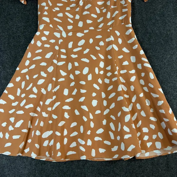Lulus Terracotta Orange White Abstract Print Puff Sleeve Mini Dress Small - Image 10