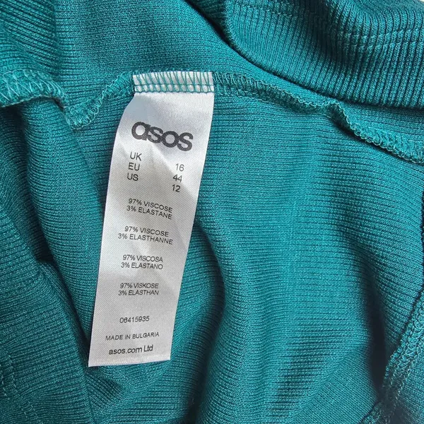 ASOS 36Y NWT Teal Ribbed Knit Maxi Dress Flared Lettuce Hem Sleeve Long Sleeve S - Image 4