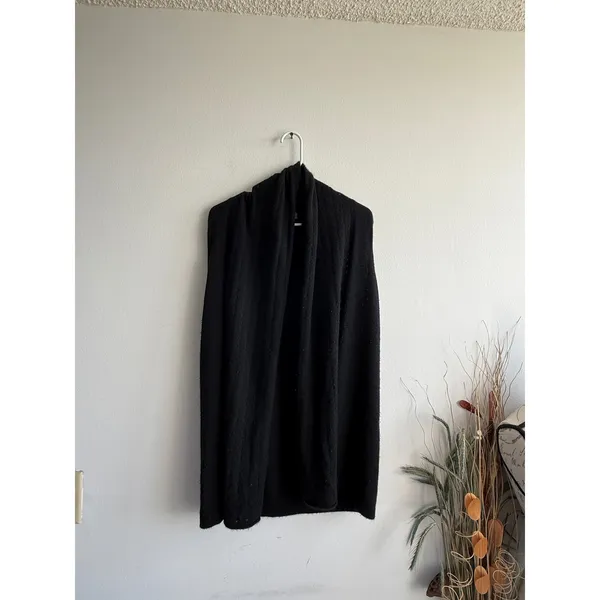 Neiman Marcus Cashmere Vest Womens Medium Black Draped‎ Open Front Cardigan Luxe - Image 2