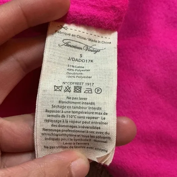 NWT American Vintage Fluorescent Pink Wool Long Blazer Coat with Notched Lapel‎ - Image 6