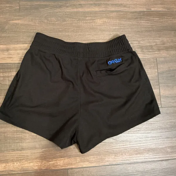 Oakley Active Workout Shorts Black Blue Logo Regular Fit Medium Gym Running - Image 3