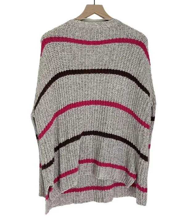 Free People Complete in Stripes Slouchy Oversized Sweater Grey Pink Brown XS - Image 3