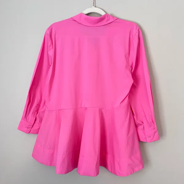 English Factory Peplum Waist Asymmetric Collared Blouse Pink M - Image 6