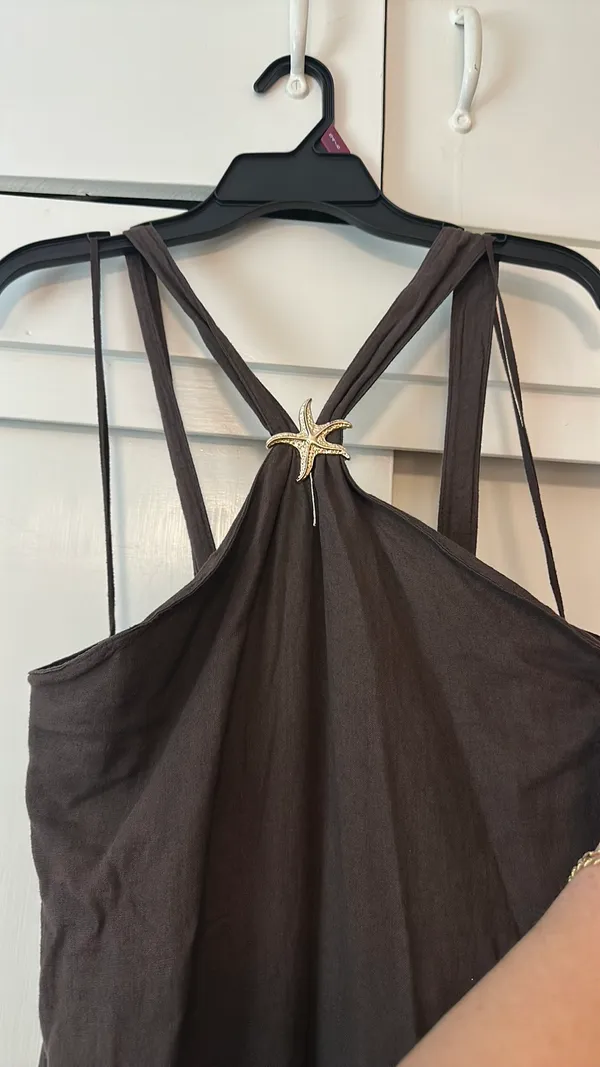Brown Linen Maxi Starfish Dress - Image 6