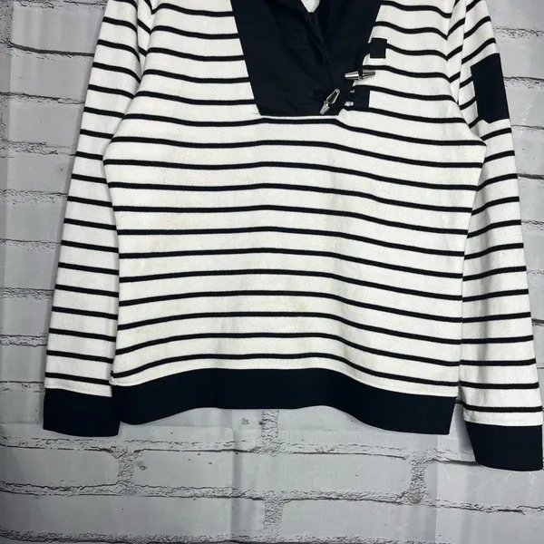Lauren Ralph Lauren Striped Cowl Neck Sweater White & Black Sz L Cotton Knit Y2K - Image 4
