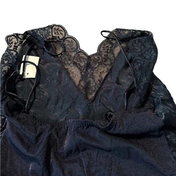 Madelon Loudon Vintage 80s Lingerie Black Lace Bodysuit Teddy Size Medium - Image 2