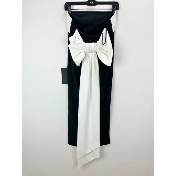 Lulus Fabulous Phenomenon Black and White Strapless Bow Midi Dress Small NWT - Image 12