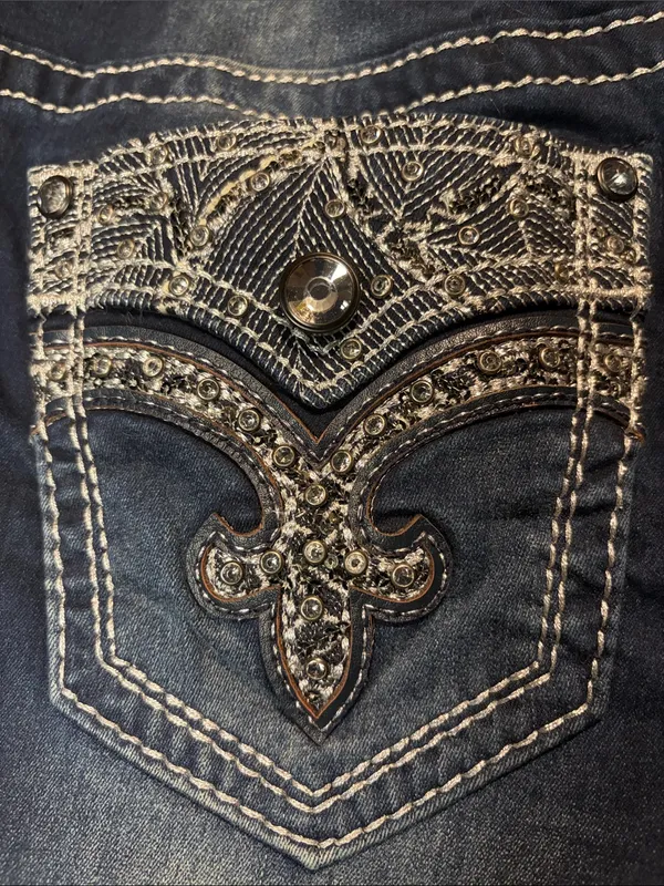 Rock Revival Oliana Mid-Rise Skinny Jeans Bling Pockets Intentional Fading SZ 30 - Image 12