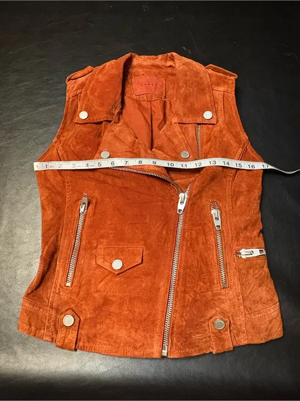 BLANKNYC Rust Suede Leather Moto Biker Vest XS - Image 9