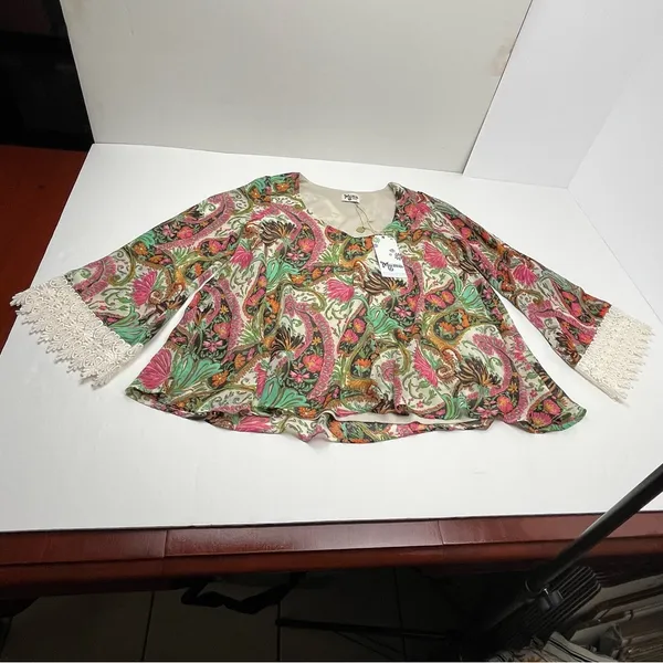 Show Me Your Mumu Mal Top Pink Green Paisley Womens Size Small Long‎ Sleeve NEW - Image 2