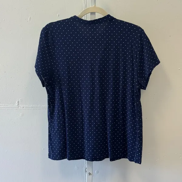 Lands End Navy Blue Polka Dot Pintuck Henley Top Short Sleeve Sz M 10-12 544524 - Image 2