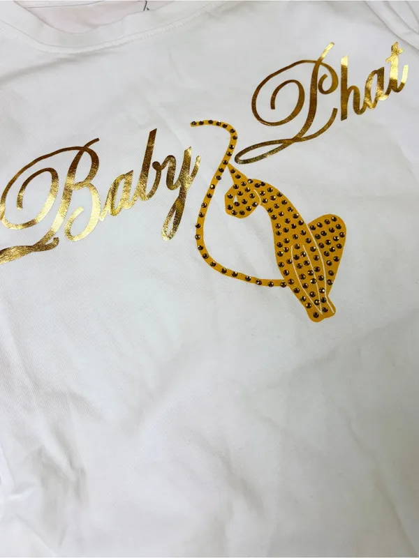 NWT Baby Phat White and Gold Tee with Rhinestone Car Size Medium - Image 2