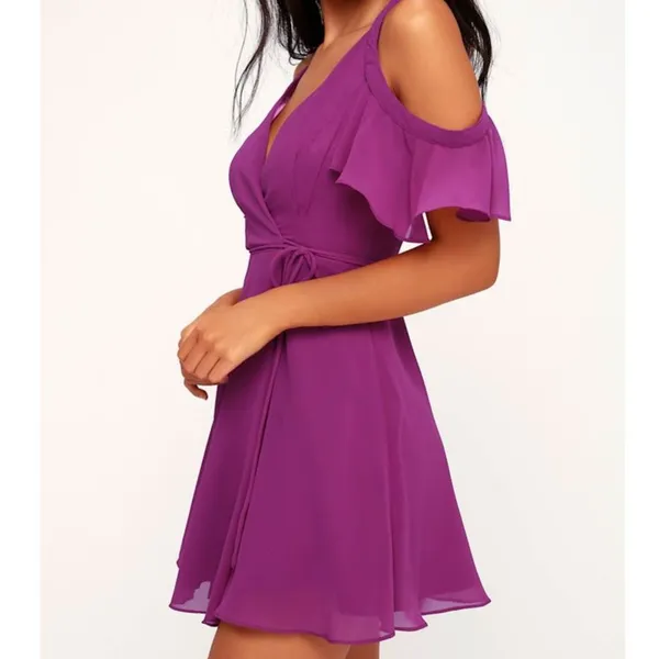NEW Lulus Bombshell Magenta Purple Off-the-Shoulder Flirty Wrap Mini Dress XL - Image 2