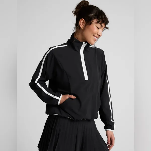 NWT Beyond Yoga Stretch Woven Course Contrast Half Zip Pullover size L black - Image 2