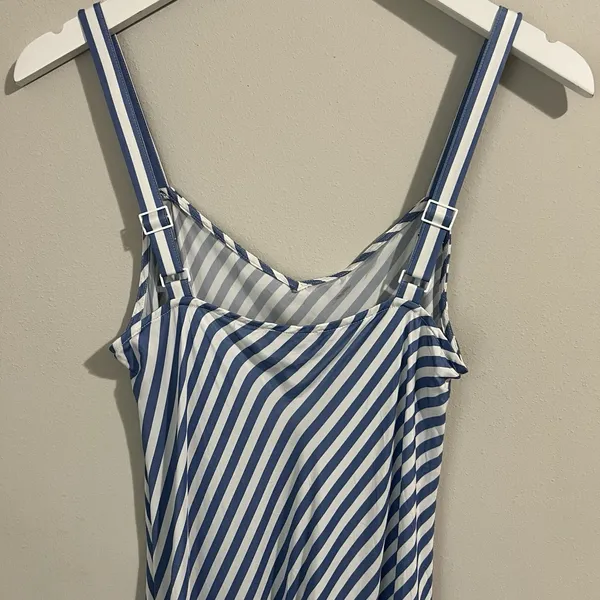 J. Crew Gwyneth Slip Midi Dress Women's 2 Cupro Blend Blue White Striped V-Neck - Image 7