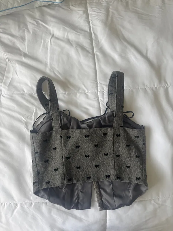 All in Favor Grey and black corset top with ties - Image 2