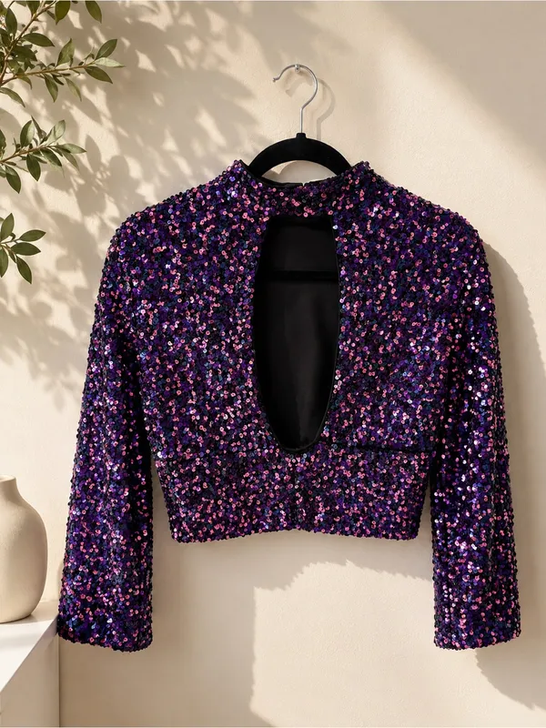 NWOT ZARA Purple Sequin Top size s - Image 2