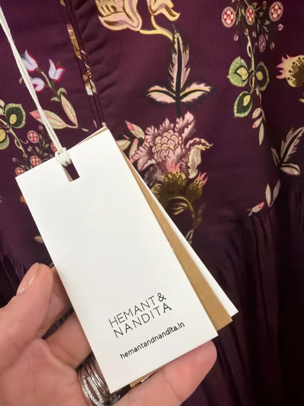 Hemant And Nandita Savi Maxi Dress Burgundy Floral Womens Size Small - Image 9