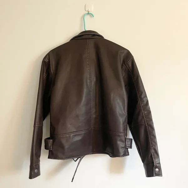 Target Oversized Brown Faux Leather Biker Moto Jacket - Image 3