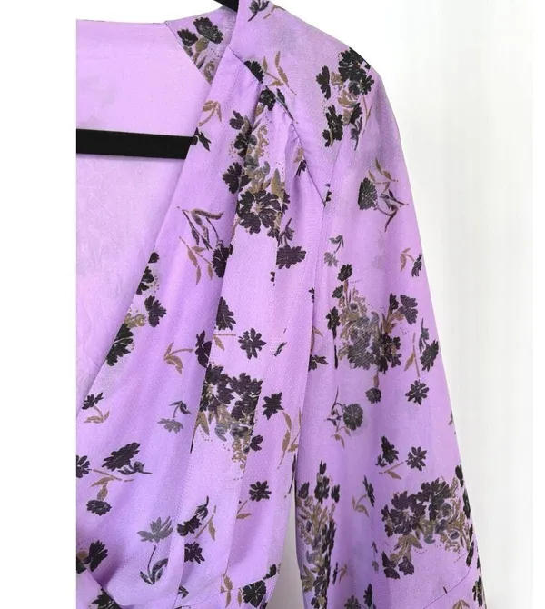 Free People Lilou Wisteria Boho Floral Bell Sleeve Floral Spring Mini Dress - Image 5