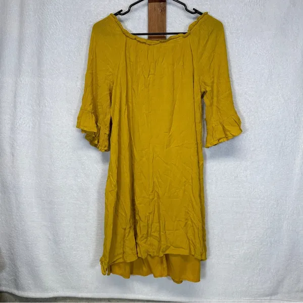 Naïf Mustard‎ Yellow Half Bell Sleeve Button Down Mini Dress Size M - Image 4