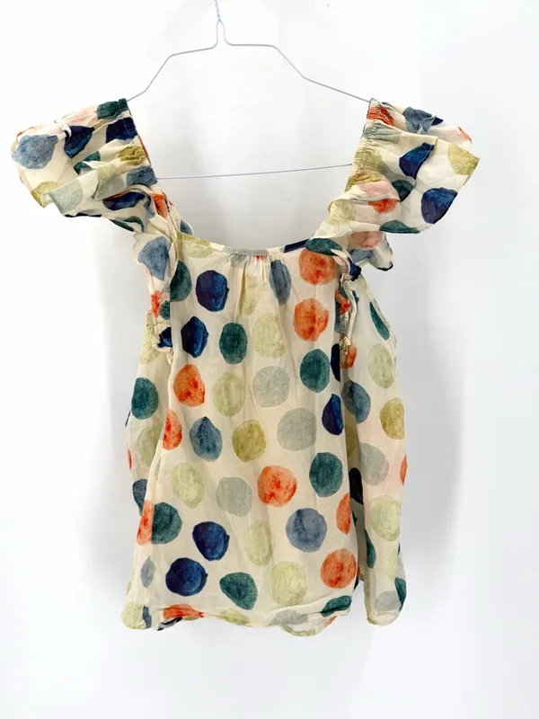 Anthropologie Current Air Polkadot Ruffle Sleeve Eclectic Boho Tank Top Blouse - Image 4