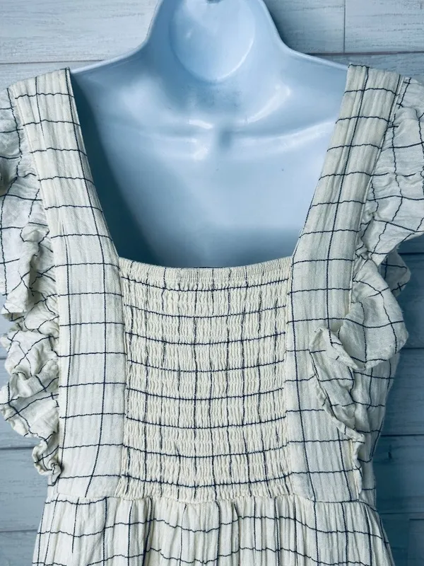 Evereve Window Pane Maxi Checkered Cream and Navy Sleeveless Dress Size Small - Image 8