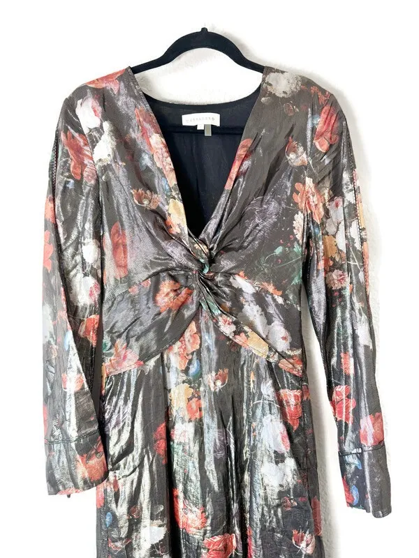 Anthropologie Caballero Floral Shimmer Deep V Maxi Dress - Image 5