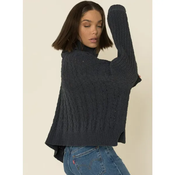 Pol Turtleneck Sweater Women's Medium Dark Gray Cable Knit High-Low Hem Pullover - Image 2