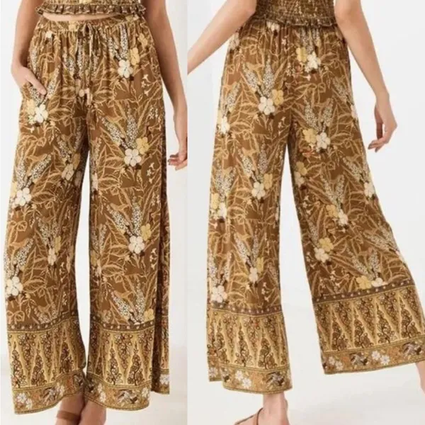 Spell & The Gypsy Bianca Brown Floral print wide leg pants size small - Image 6