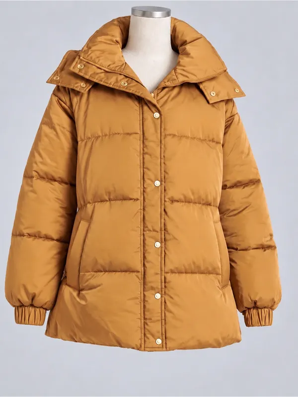 Abercrombie & Fitch Ultra Mid Puffer Jacket S Gold Hooded Après Ski Y2K Gorpcore - Image 5