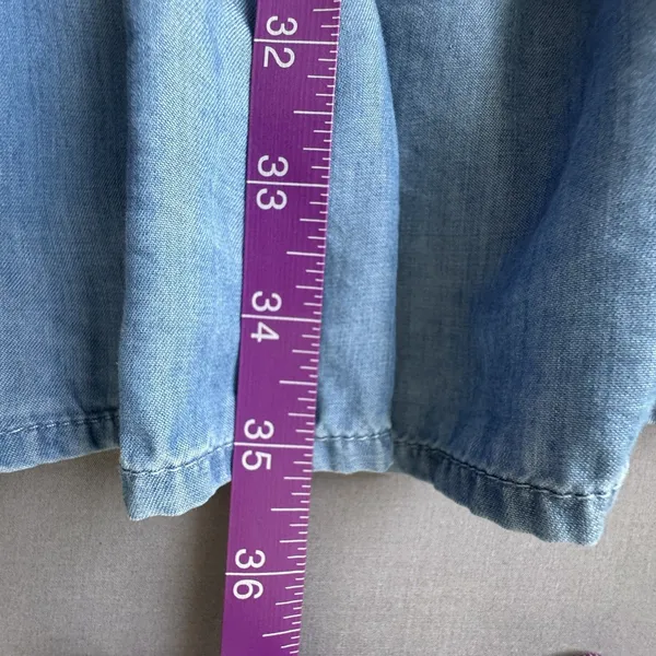 True Craft Dress 2X Plus Blue Denim Chambray Short Sleeve Tiered Swing - Image 8