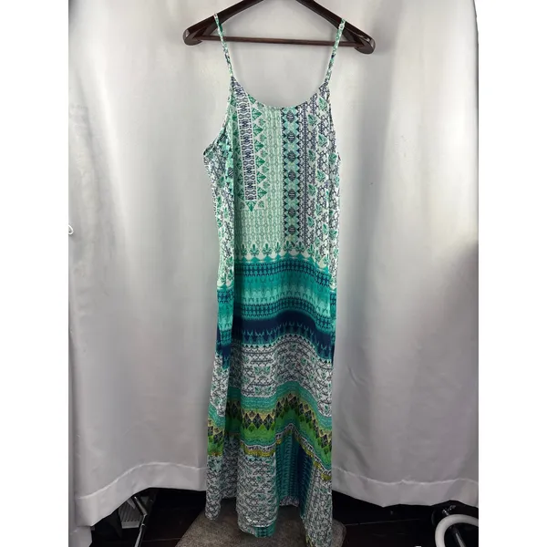 Women’s Kalypso7 XL Blue & Green Abstract Pattern Maxi Dress - Image 3